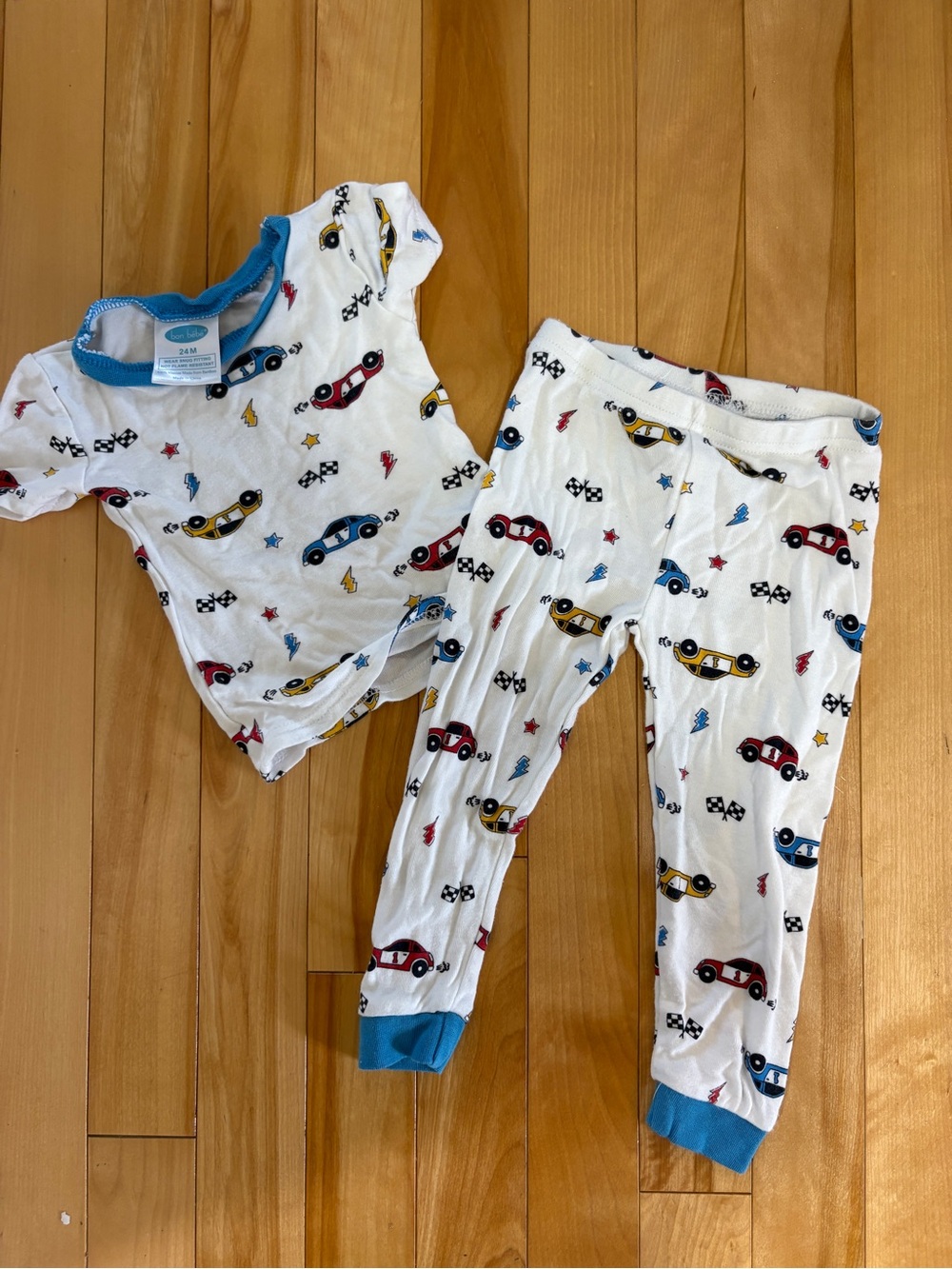 Bon Bebe BABY Pajamas 2T PJ set cars white blue short sleeve bamboo